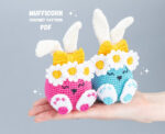 Crochet patterns Easter bunny, Crochet bunny amigurumi pattern, Easter amigurumi bunny pattern with crochet flower, Crochet