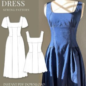 Square Neck Drop Waist Dress Sewing Pattern (Digital PDF)