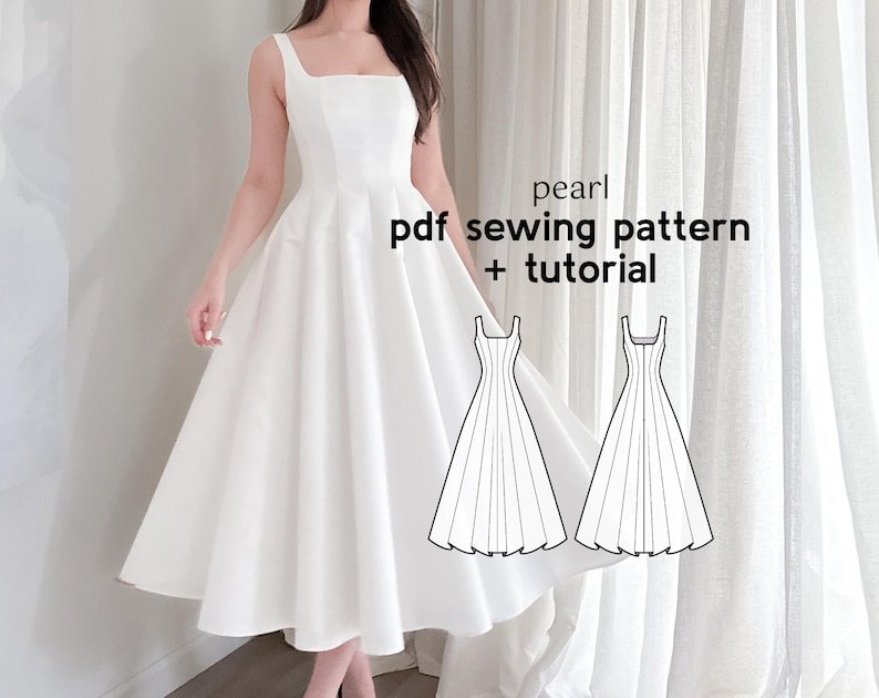 Pearl Midi Dress Sewing Pattern: Paneled Silhouette (US Sizes 2-20) (PDF Download)