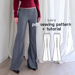 Kaira Flared Leg Pants Sewing Pattern: Low Waisted Dress Trousers (PDF Download)